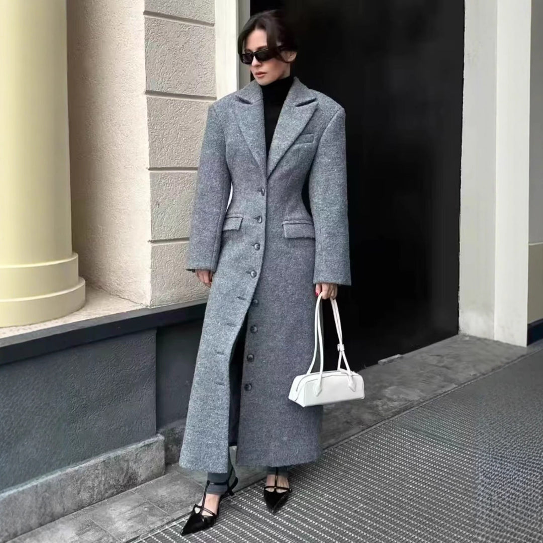 Damen Longline-Wollmixmantel mit Schalkragen und Pattentaschen Echo Archiv