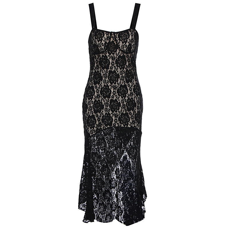 Damen Spitzenmaxikleid mit tiefem Schlitz und Detailverzierungen Echo Archiv