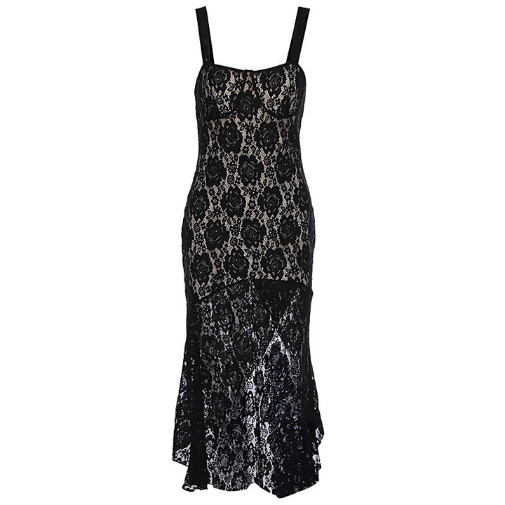 Damen Spitzenmaxikleid mit tiefem Schlitz und Detailverzierungen Echo Archiv