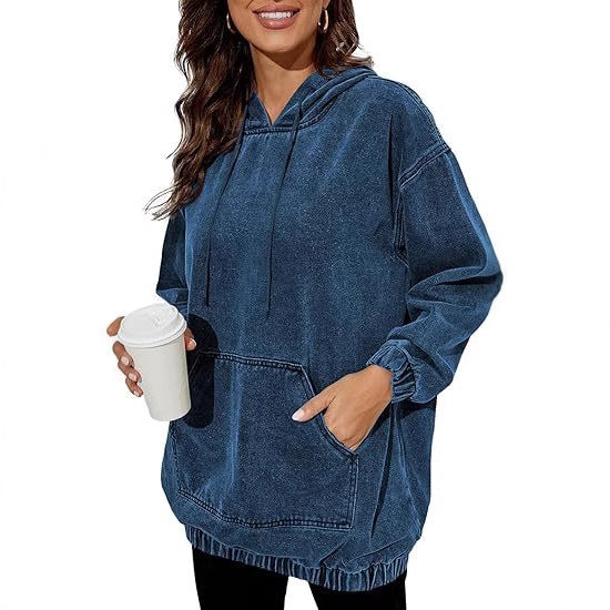 Damen Oversized Kapuzenpullover im Denim‑Look mit Kängurutasche Echo Archiv