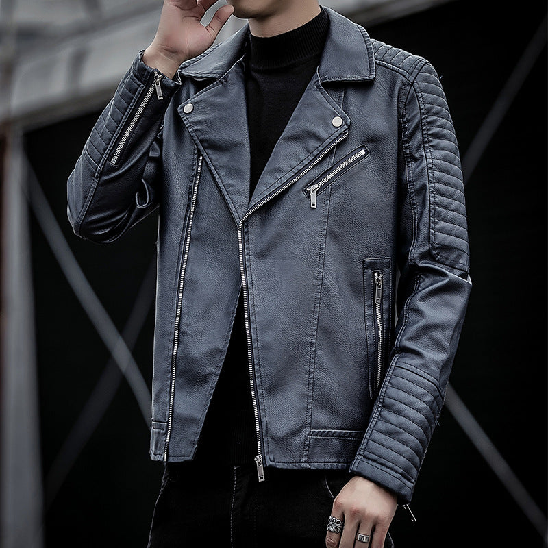 Herren Bikerjacke aus Lederimitat mit gesteppter Ärmelpartie und asymmetrischem Reißverschluss – Taviero