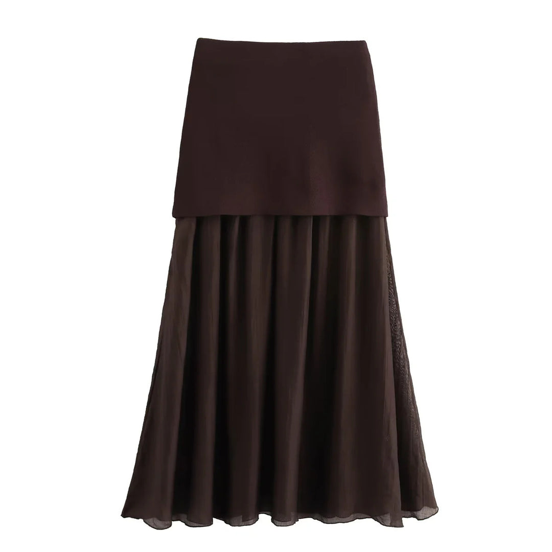 Damen nan zweilagiger Maxi-Rock mit plissiertem Chiffon und hoher Taille Echo Archiv