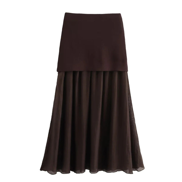 Damen nan zweilagiger Maxi-Rock mit plissiertem Chiffon und hoher Taille Echo Archiv