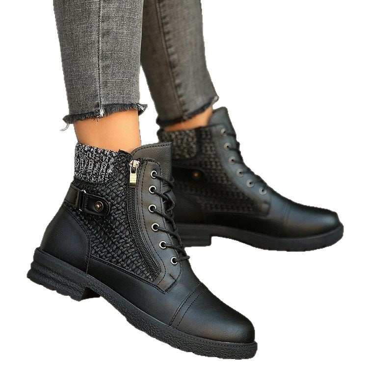 Damen Schnür-Ankle-Boots mit Strickmanschette, seitlichem Reißverschluss und gepolstertem Komfortfußbett Echo Archiv