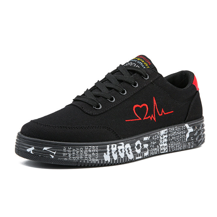 Damen nan Canvas-Sneaker mit dekorativer Print-Plateausohle und Herzlinien-Stickerei Echo Archiv