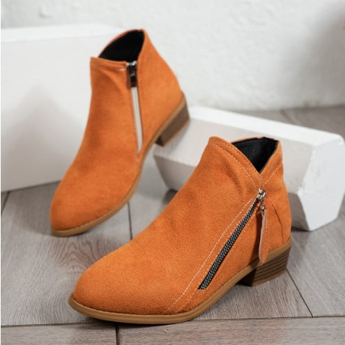 Damen nan klassische knöchelhohe Microvelours-Stiefelette mit seitlichem Reißverschluss und niedrigem Blockabsatz Echo Archiv