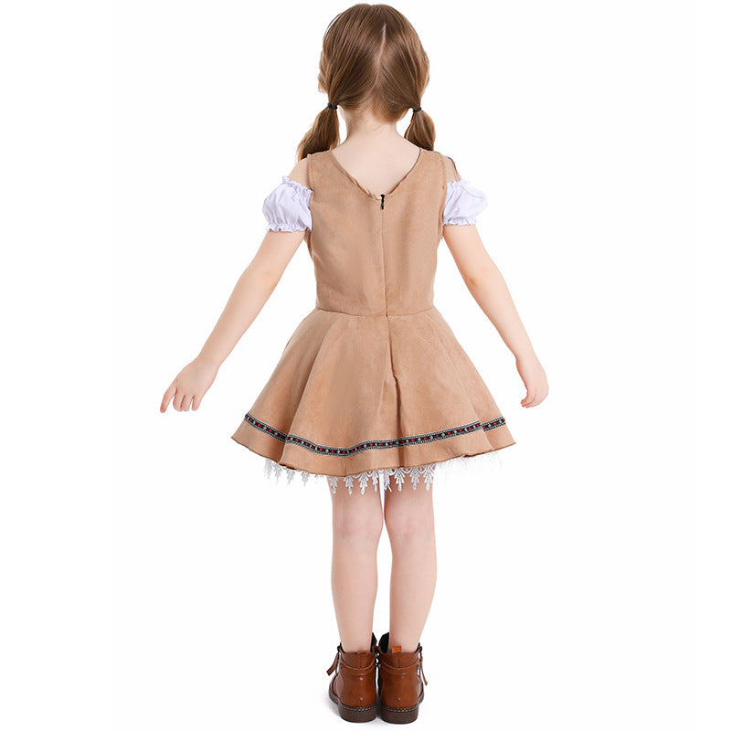 Damen nan traditionelles Kinderdirndl mit Schnürmieder, Spitzenunterrock und dekorativer Schürze Echo Archiv