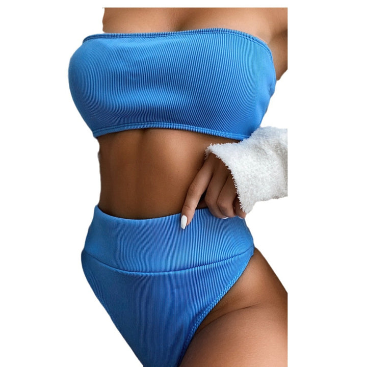 Damen Hochgeschnittener Bandeau-Bikini mit Rippstruktur Echo Archiv