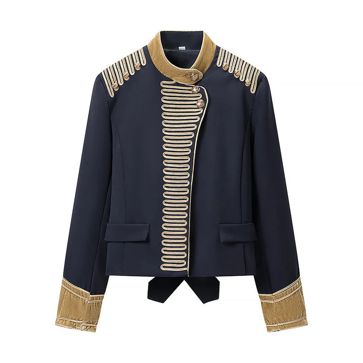 Damen militärische Paradejacke mit goldverzierten Passements, Stehkragen und Samtmanschetten – Célinea