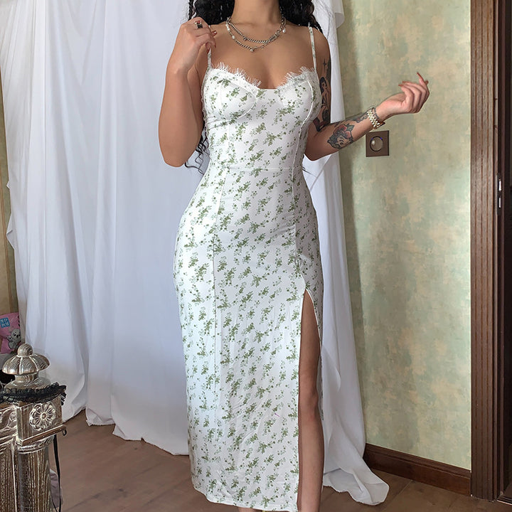 Damen Blumengebürtetes Midi-Kleid mit elegantem Schlitz Echo Archiv