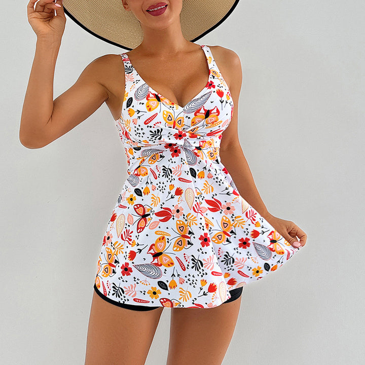 Damen Strandkleid mit floralem Wickeldesign und raffinierten Rüschendetails Echo Archiv