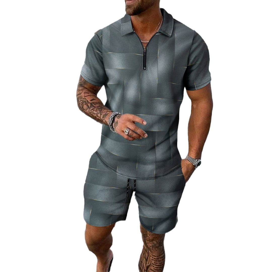 Herren modisches Kurzarm-Jumpsuit mit Reißverschluss und kreativem Muster Echoarchiv