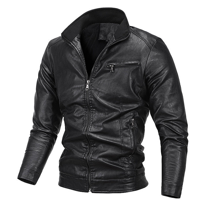 Herren schlanker Kunstleder‑Moto‑Blouson mit Stehkragen und Reißverschluss Echoarchiv