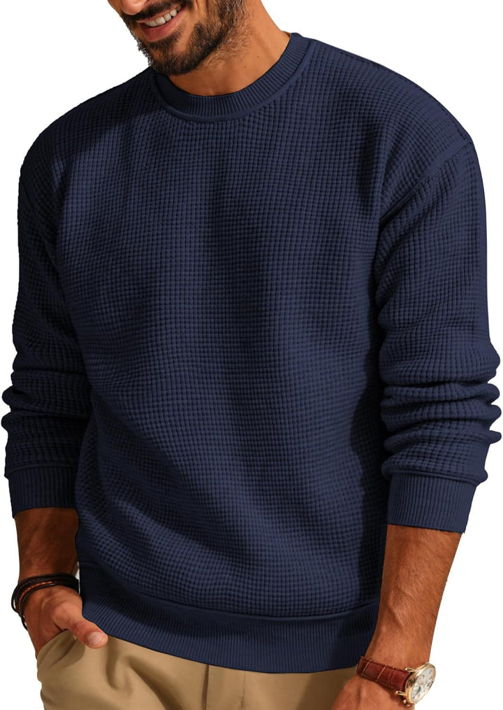 Herren Waffelstrick-Pullover mit Rundhalsausschnitt Echo Archiv
