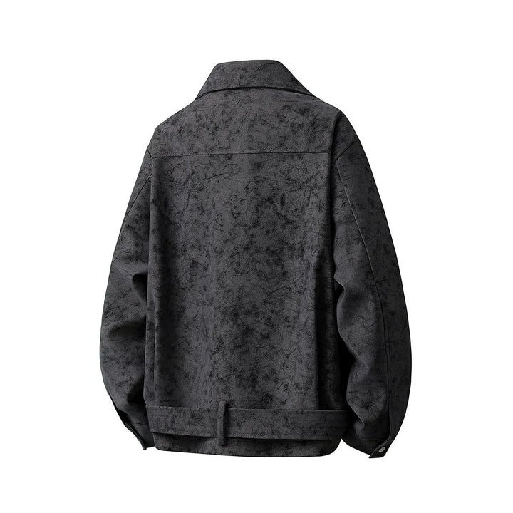 Herren Kurz geschnittene Velours-Optik Jacke mit Hemdkragen, Gürteldetail & verdecktem Reißverschluss Echoarchiv