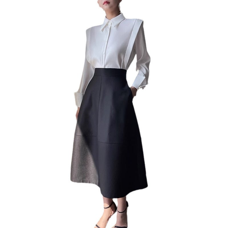 Damen Elegante Bluse mit modernem Schnitt und hoch tailliertem Rock Echoarchiv