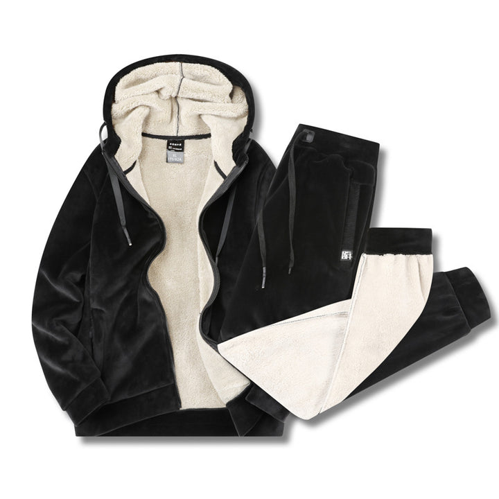 Herren Fleece-Freizeitanzug mit Kapuzenjacke und Thermo-Jogginghose – Cavarno