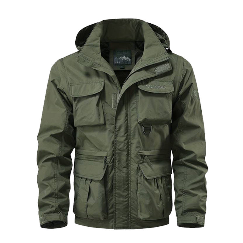 Herren nan multifunktionale Fieldjacke mit Kapuze und verstärkten Mehrfachtaschen wasserabweisendem Obermaterial und verstellbarem Saum Echo Archiv