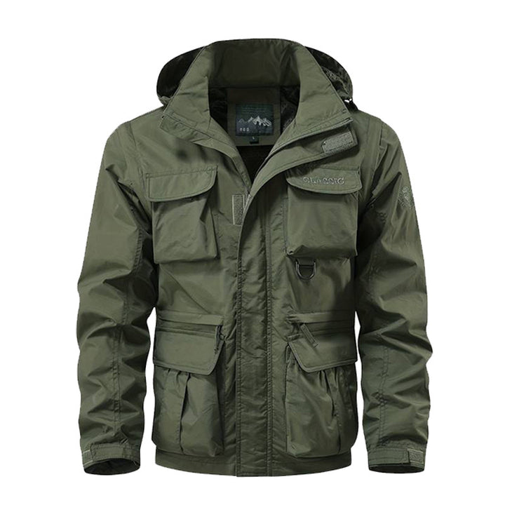 Herren nan multifunktionale Fieldjacke mit Kapuze und verstärkten Mehrfachtaschen wasserabweisendem Obermaterial und verstellbarem Saum Echo Archiv