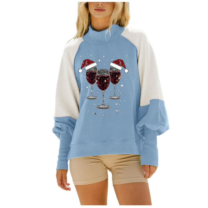 Damen oversized Raglan-Sweatshirt mit Stehkragen und funkelndem Weihnachts-Strassprint – Avérine
