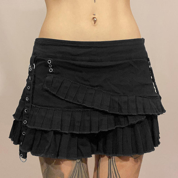 Damen Rüschenrock im lässigen schwarzen Design mit asymmetrischem Schnitt Echo Archiv