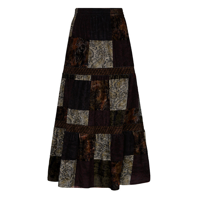 Damen Maxirock mit floralen Patchwork-Mustern und voluminösem Saum Echo Archiv