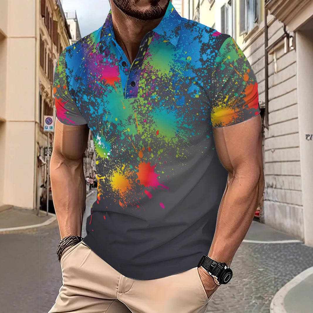 Herren Poloshirt mit kreativem Farbklecks-Druck und modernem Schnitt Echoarchiv