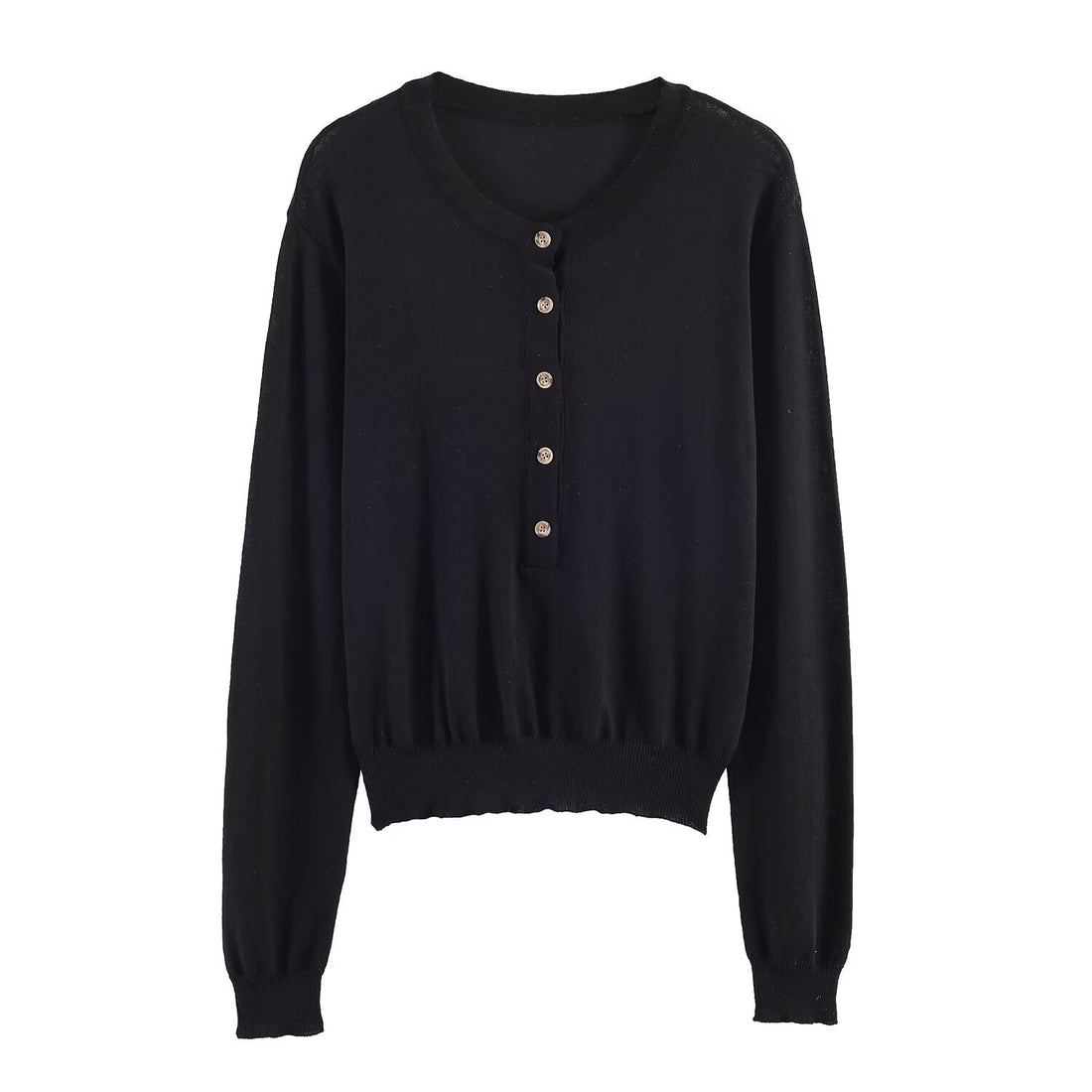 Damen Feiner Strickpullover mit Henley-Knopfleiste, V-Ausschnitt und gerafftem Bund Echo Archiv
