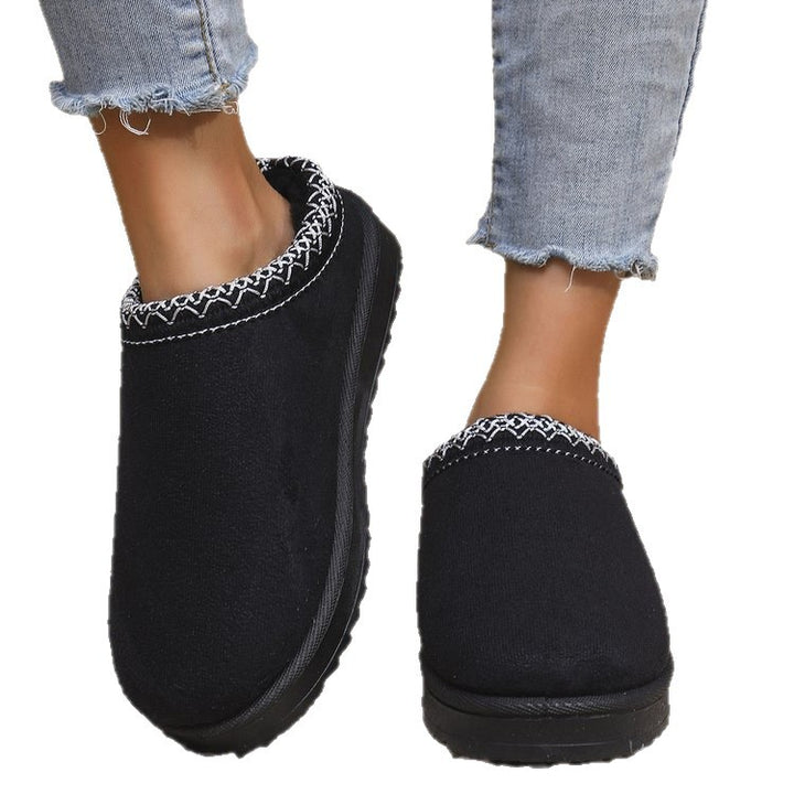 Damen Gefütterte Velours‑Slipper mit gestricktem Schaftbund und profilierter Plateausohle Echo Archiv