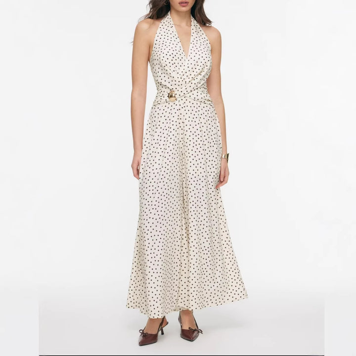 Damen eleganter Jumpsuit mit tiefem Ausschnitt und schwingendem Bein Echo Archiv