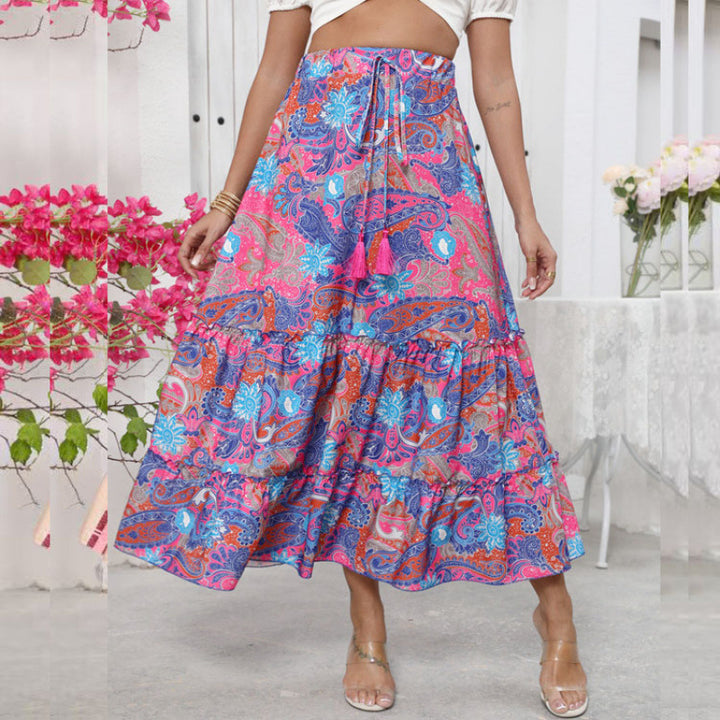 Damen Midi-Rock im verspielten Boho-Stil mit buntem Paisleymuster und voluminösem Saum Echo Archiv