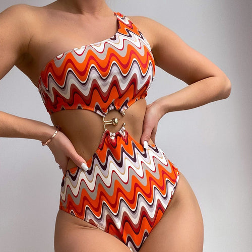 Damen Designer Badeanzug mit asymmetrischem Schnitt und sexy Cut-Outs Echo Archiv