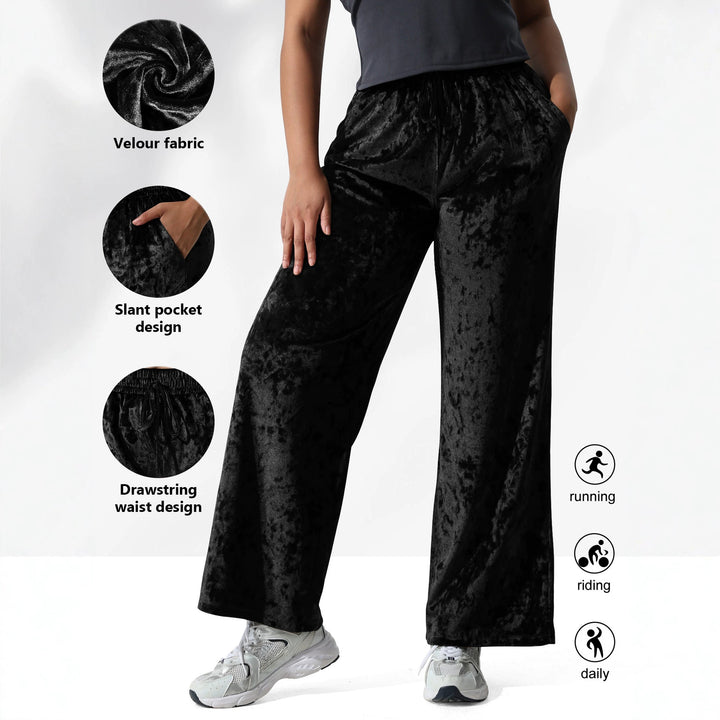 Damen Velours-Hose mit weitem Bein, Tunnelzug und Eingrifftaschen echoarchiv-