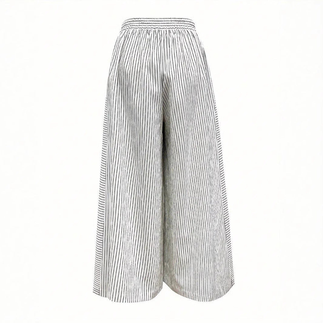 Damen Hochtaillierte Palazzo-Hose mit weitem Bein & Streifen-Detail – Avérine