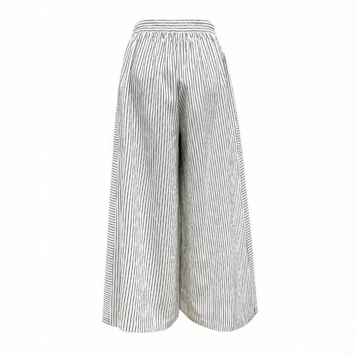 Damen Hochtaillierte Palazzo-Hose mit weitem Bein & Streifen-Detail – Avérine