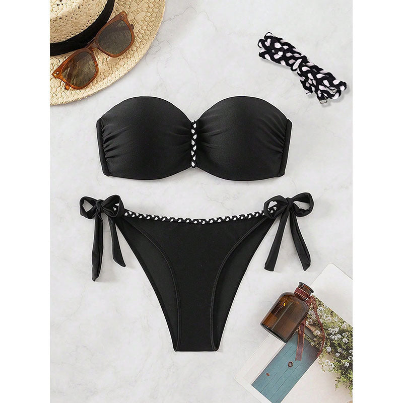 Damen Bandeau-Bikini mit elastischen Rüschendetails und verspieltem Bindeband Echo Archiv