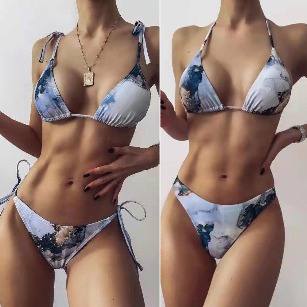 Damen Hoch geschnittenes Bikini-Set mit stylischem Marmor-Print Echo Archiv