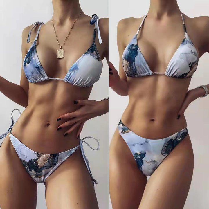 Damen Hoch geschnittenes Bikini-Set mit stylischem Marmor-Print Echo Archiv