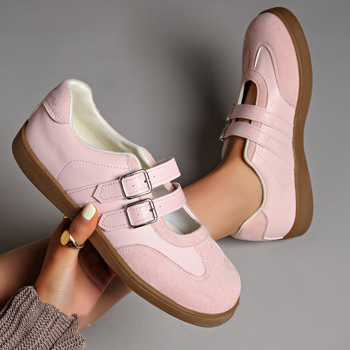 Damen Retro-inspirierte Mary-Jane-Sneaker mit doppeltem Schnallenriemen und ergonomischer Gummisohle – Névara