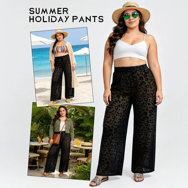 Damen Hochtaillierte weit geschnittene Chiffon-Hose mit Leopardmuster und Bauchkontrolle echoarchiv-