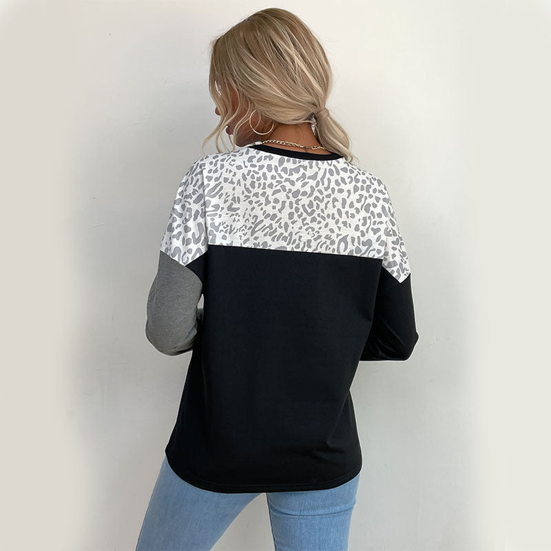 Damen Langarmshirt mit Colorblock, Leo-Print-Einsatz und lässiger Oversize‑Passform Echoarchiv