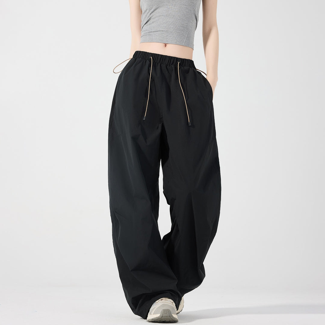 Damen Weite Nylon-Baggyhose mit elastischem Tunnelzugbund & Utility‑Taschen Echoarchiv