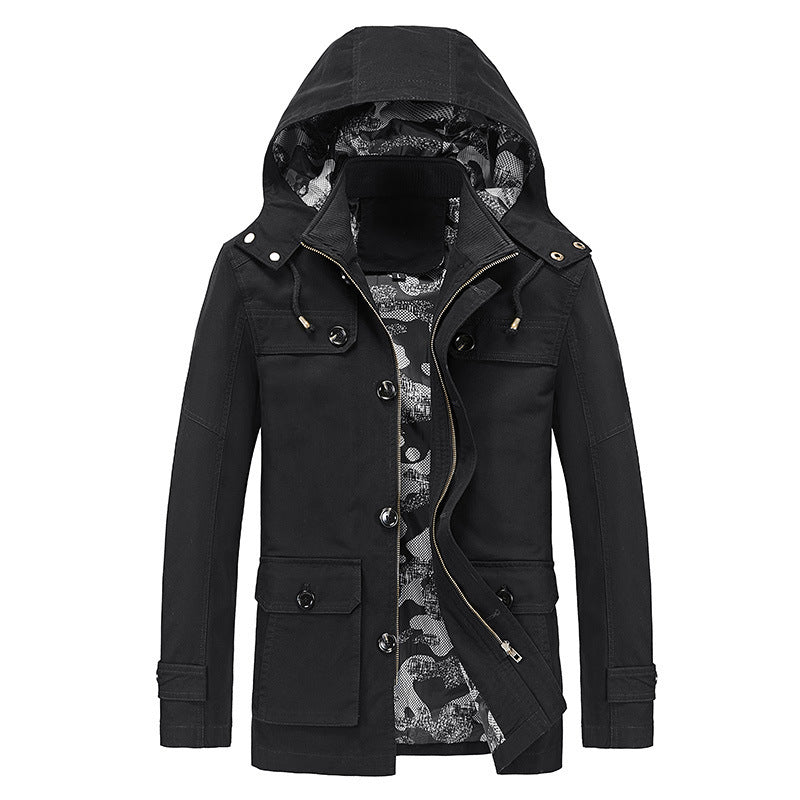 Herren Kapuzen-Canvasparka im Fieldstil mit Camouflage-Innenfutter und Multifunktionstaschen – Taviero