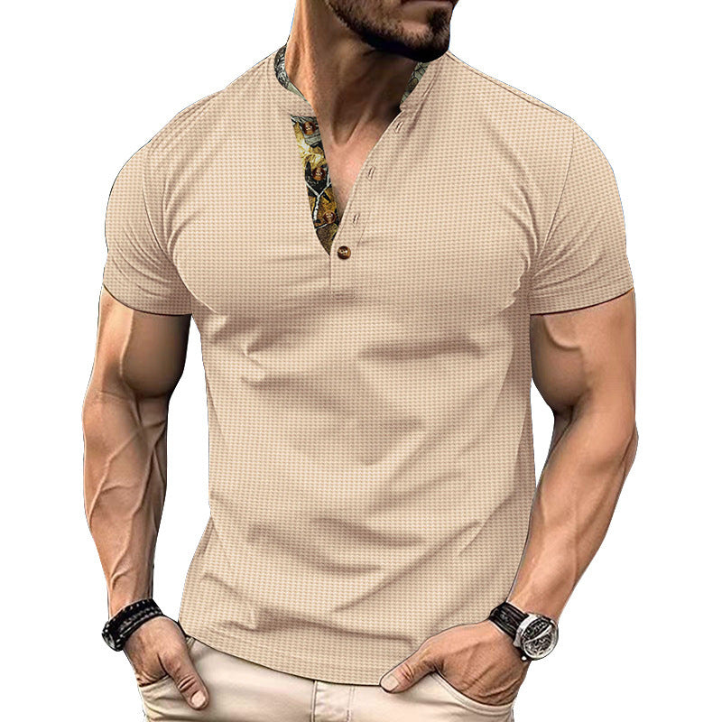Herren Kurzarmshirt mit stylischem Stehkragen und Druck Echoarchiv