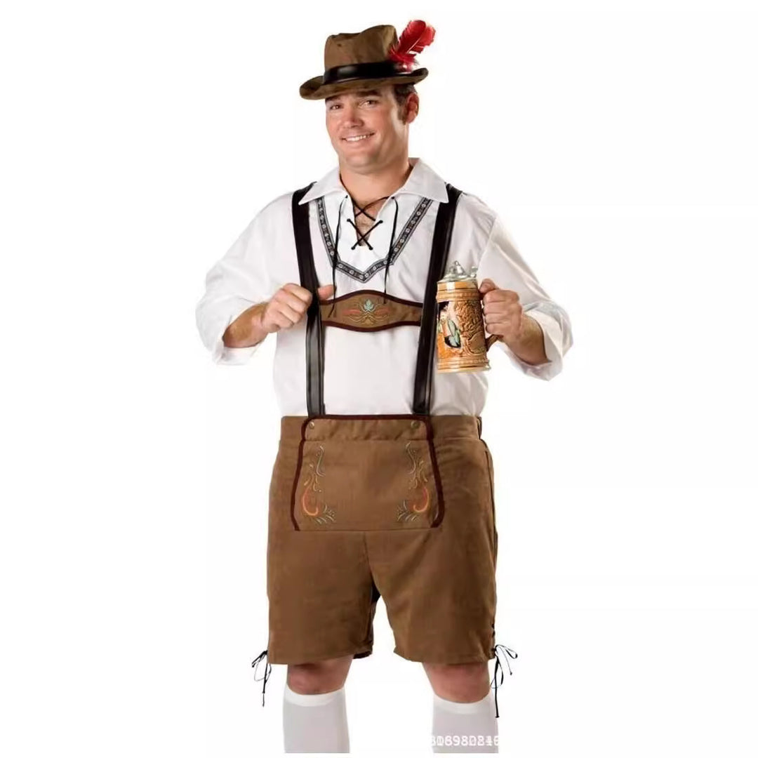 Herren nan kurze Trachtenlederhose mit verstellbaren Hosenträgern und besticktem Latz Echo Archiv