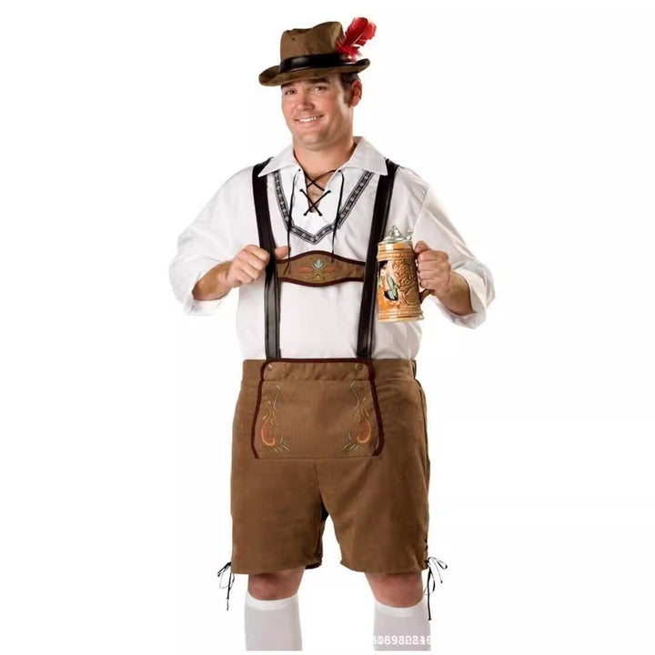 Herren nan kurze Trachtenlederhose mit verstellbaren Hosenträgern und besticktem Latz Echo Archiv