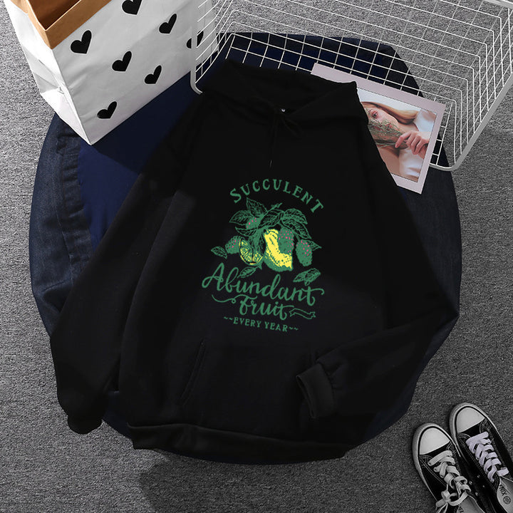 Damen Kapuzenpullover im Relaxed-Fit mit botanischer Frucht-Illustration und Kängurutasche – Auréline