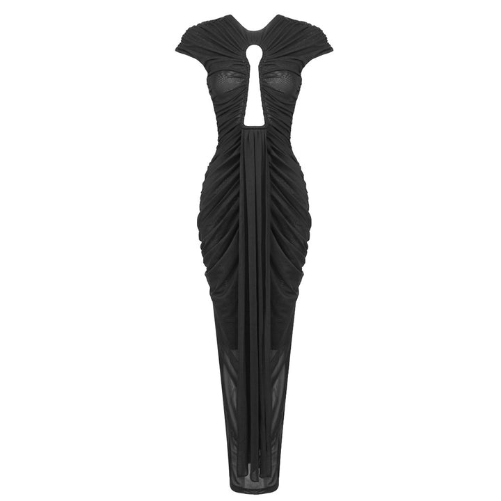 Damen glamouröses Abendkleid mit raffinierten Drapierungen und Schlitz Echo Archiv