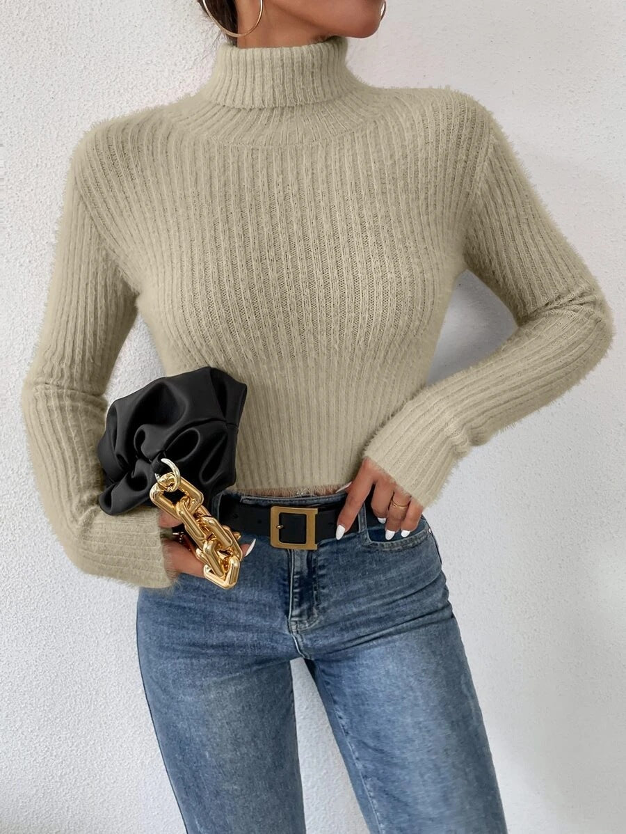 Damen Kurzer Rippstrick-Rollkragenpullover mit flauschiger Mohair‑Optik Echo Archiv