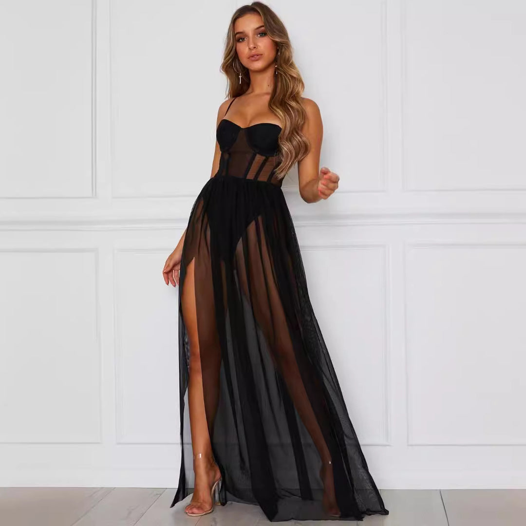 Damen aufregendes Spitzen-Negligé mit verführerischem tiefem V-Ausschnitt und transparenter Silhouette Echo Archiv